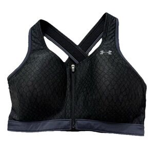 Under Armour High Impact Sports Bra XS Black Front Zip Crossback Reptile Print